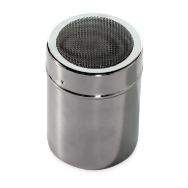 Nordic Ware stainless steel powdered sugar duster with perforated mesh lid and cylindrical canister