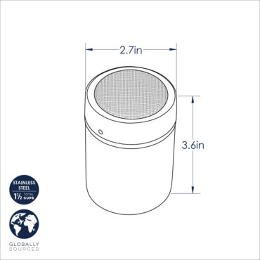 Powdered sugar canister with screen lid Dimensional Drawing