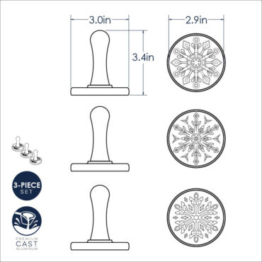 Nordic Ware wooden snowflake cookie stamps set, four round stamps with detailed snowflake patterns