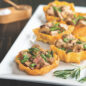 Cooked timbales filled with mushrooms, beef, chives, and rosemary