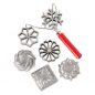Swedish Rosette and Timbale Set, 2 wire prong for making two designs at a time with a red handle, 3 rosettes and 3 timbale irons included