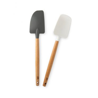 2 Piece Large Spatula Set, one spoonula design in white and one classic spatula design in grey.
