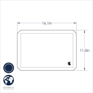 Nordic Ware rectangular silicone baking mat with grey border trim technical drawing