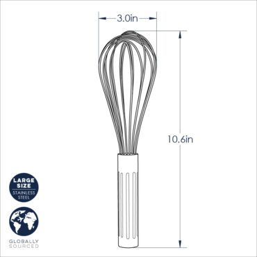 Large Whisk, stainless steel Dimensional Drawing