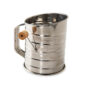 Flour Sifter, with handle, lever with wooden knob, measurements on outside of sifter.