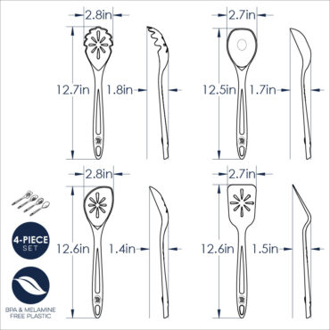 Nordic Ware 4-piece kitchen utensil set in storm gray: slotted spoon, solid spoon, slotted turner, and tongs