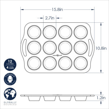 Treat Muffin Pan, with handles Dimensional Drawing