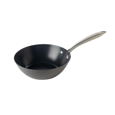 Nordic Ware 8-inch aluminum wok with dark non-stick interior coating and stainless steel handle