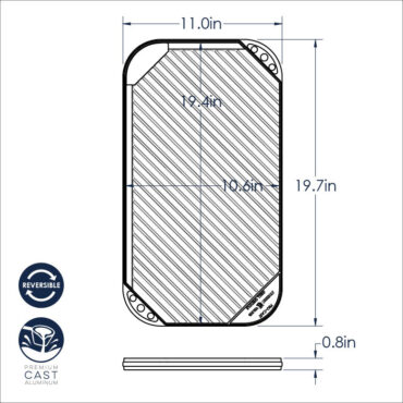 Nordic Ware aluminum reversible griddle, rectangular with smooth and ridged surfaces, natural silver finish