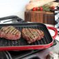 Grilled steaks on slim grill pan, cooked on stovetop