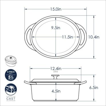 5.5 Qt Oval Casserole Pan Dimensional Drawing