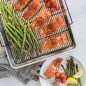 Baked salmon meal on Extra Large Oven Crisp Baking Tray, plated dinner
