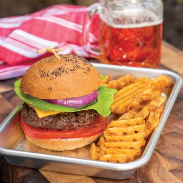 Serving tray with burger and fries