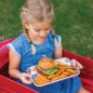 Kid holding burger tray with food