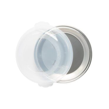 Nordic Ware aluminum pie pan with clear plastic high dome lid, natural silver finish with handles