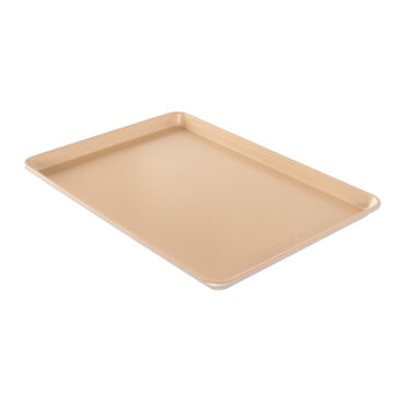 Nordic Ware nonstick aluminum big sheet baking pan, rectangular with low rim, golden beige finish