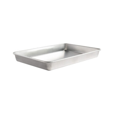 Nordic Ware aluminum high-sided sheet cake pan, rectangular with tall raised rim, natural silver finish
