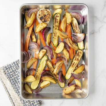 Roasted vegetables in High Sided Sheet Cake Pan
