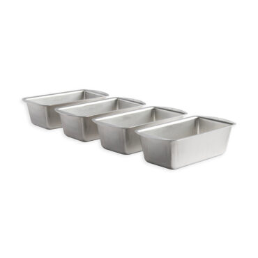 Nordic Ware Naturals aluminum mini loaf pans set of 4, rectangular baking pans with natural silver finish