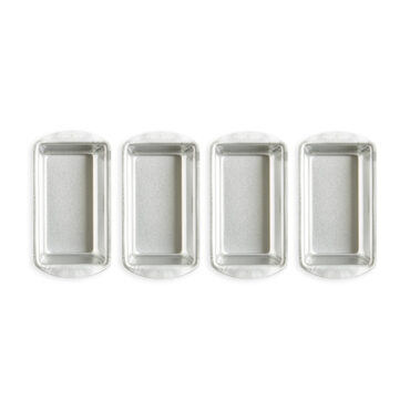 Nordic Ware Naturals aluminum mini loaf pans set of 4, rectangular baking pans with natural silver finish