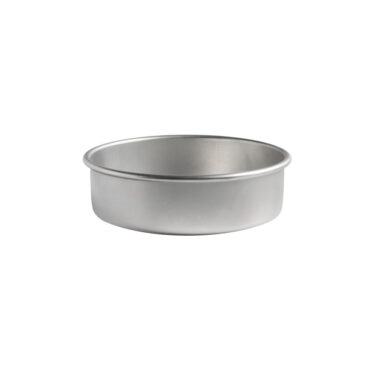 Nordic Ware Naturals 8-inch round aluminum layer cake pan with natural silver finish and raised rim
