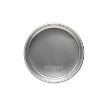 Nordic Ware Naturals 8-inch round aluminum layer cake pan with natural silver finish and raised rim