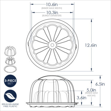 Bundt® Pan with Translucent Cake Keeper dimensional drawing