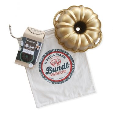 Anniversary Bundt gift set including Anniversary Bundt, Chocolate Bundt Cake Mix, and Bundt Storage Bag