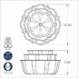 set of 3 formed aluminum Bundt® cake pans, mint exterior, white interior, 3 cup, 6 cup, 10 cup stacked in tier Dimensional Drawing Image