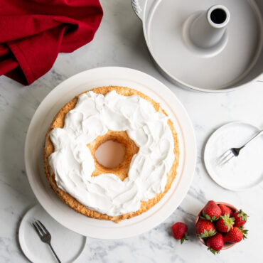 frosted pound cake made with Nordic Ware aluminum pound cake pan with center tube