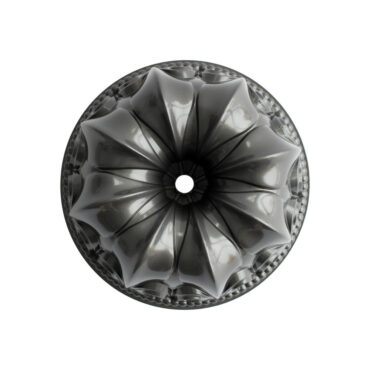 Nordic Ware Fleur de Lis bundt pan, dark gray aluminum with ornate French lily pattern and fluted design