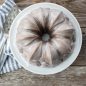 Top view of baked Bundt with white glaze