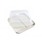 Medium Slanted Bacon Tray with Lid, well to collect grease on one end, ribbed design on base
