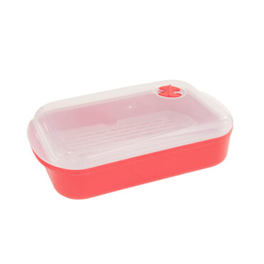 Nordic Ware aluminum steam cooker with domed lid closed, silver finish, round cookware with side handles