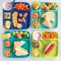 4 Meal Trays with compartments filled with food for kids, overhead
