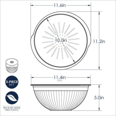 3-in-1 Colander, Steamer, and Bowl Dimensional Drawing