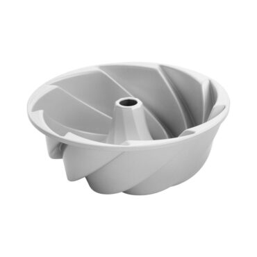 Nordic Ware Heritage bundt pan, aluminum with elegant swirled fluted design, metallic silver finish