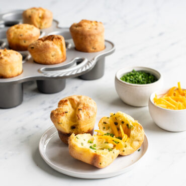 Golden baked popovers in Nordic Ware aluminum petite popover pan