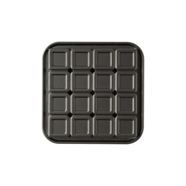 Nordic Ware aluminum brownie bites pan with 12 square cavities, natural silver finish baking mold