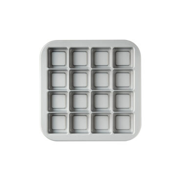 Nordic Ware aluminum brownie bites baking pan with 12 square cavities, natural silver finish