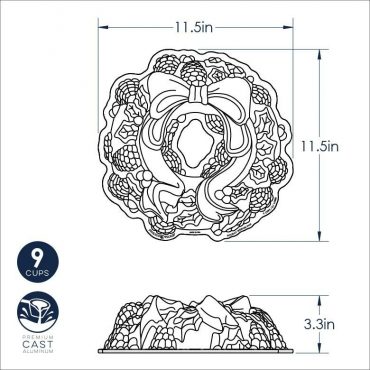 Holiday Wreath Bundt Pan Dimensional drawing