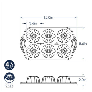 Nordic Ware Anniversary Bundtlette pan technical drawing