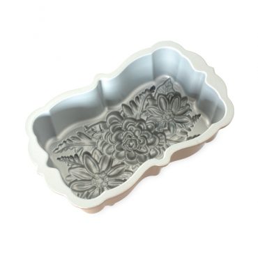 Interior view of Wildflower Loaf Pan, silver nonstick