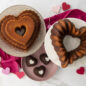 Heart cakes group shot including Tiered Heart Bundt, Tiered Heart Cakelets and Elegant Heart Bundt shapes.