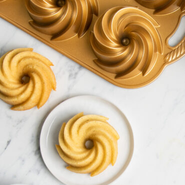 cakes baked in Nordic Ware Heritage Bundtlette pan, swirled fluted design
