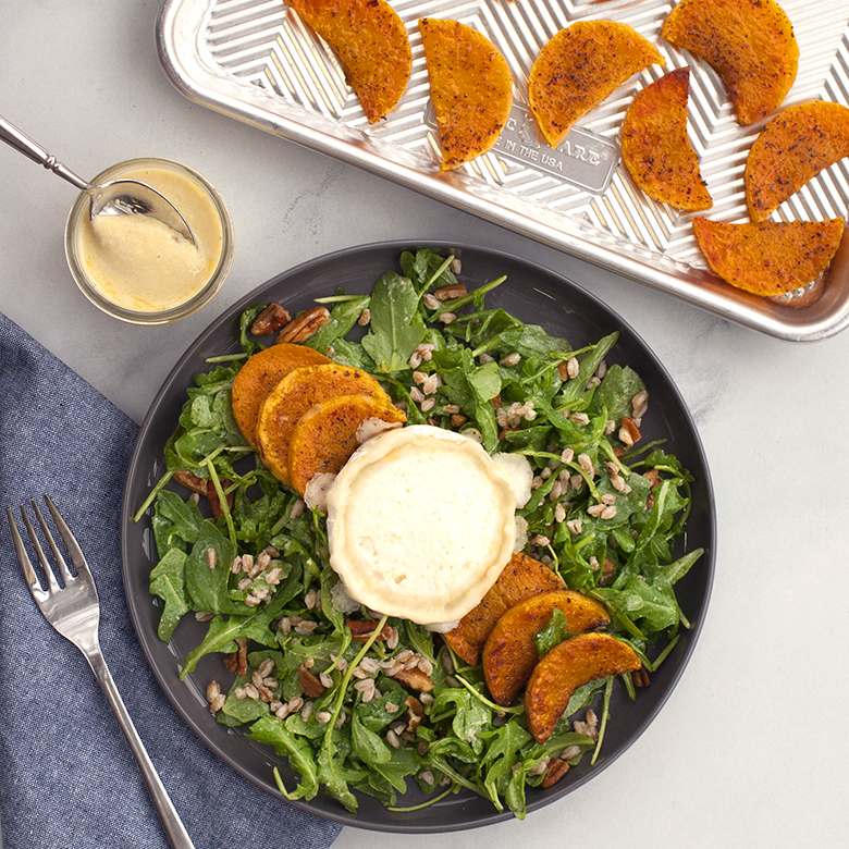 Roasted Butternut & Farro Harvest Salad with Creamy Apple Mustard Dressing