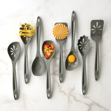 Utensils in storm gray with food