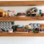 Holiday shelves with cakes and decorations