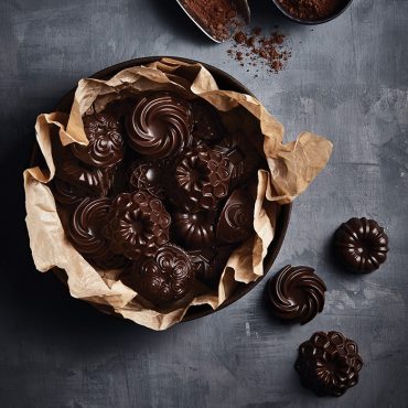 Chocolate mini Bundt Charms in a parchment lined bowl