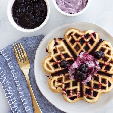 Sweet Heart Waffles with Mascarpone & Cherry Compote